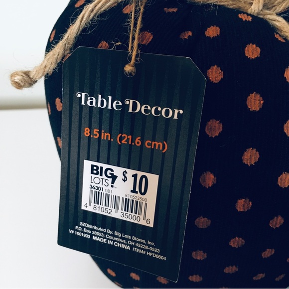 Set of 2 NEW Decorative Black & Orange Polka Dot Halloween Fall Fabric Pumpkins - Picture 8 of 14